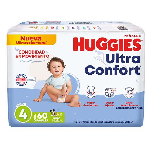 Pañales Huggies UltraConfort Etapa 4 para Niño 60 Pañales.
