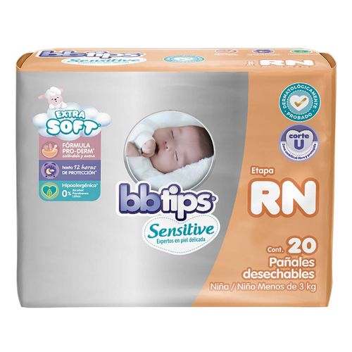 Pañales Bbtips Sensitive Talla Recién Nacido 20 pañales