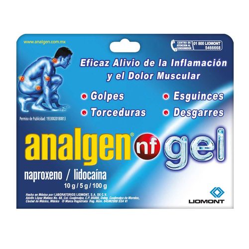 Gel Analgen Naproxeno Lidocaína Caja con Tubo de 30g