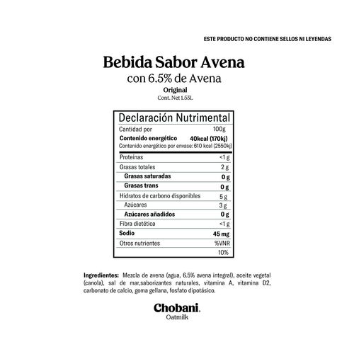 Bebida Chobani Avena Natural 1.53L