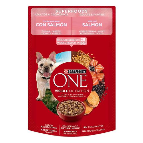 Purina One Perro Superalimentos Salmón Carne Cachorros y Adultos 85g