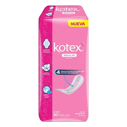 Toallas Femeninas Kotex Anatómica Sin Alas 40 Toallas