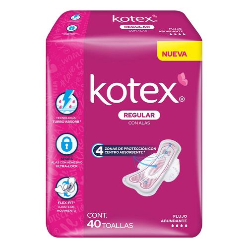 Toallas Femeninas Kotex Anatómica con Alas 40 Toallas