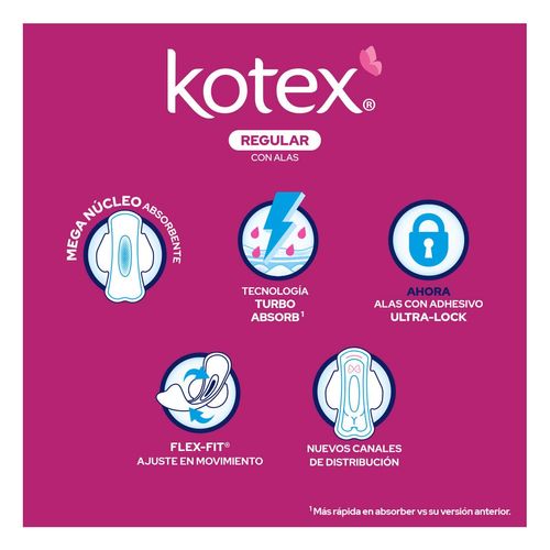 Toallas Femeninas Kotex Anatómica con Alas 40 Toallas