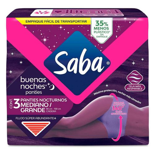Panties Saba Buenas Noches Flujo Súper Abundante Talla Mediana/Grande 3 Panties