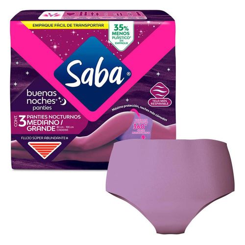 Panties Saba Buenas Noches Flujo Súper Abundante Talla Mediana/Grande 3 Panties