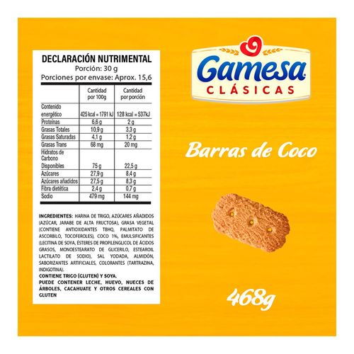 Barras Gamesa Clásicas Coco 4 Paketines De 117g