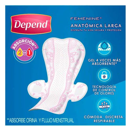 Toallas Femeninas para Incontinencia Depend Anatómica Larga 10 Toallas