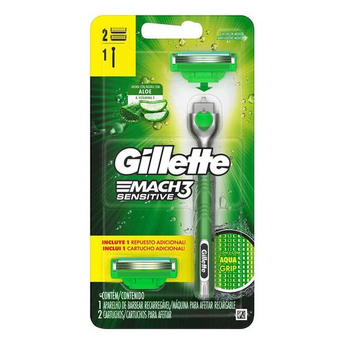 Rastrillo Mach3 Sensitive AquaGrip con 2 Repuestos