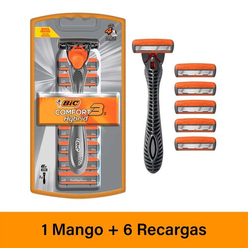 Rastrillo Bic Comfort 3 Hybrid Cartuchos Intercambiables 6 Piezas + 1 Mango