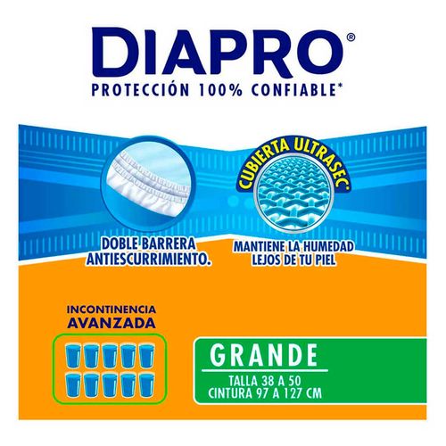 Ropa Interior Desechable Diapro Grande Calzones para Incontinencia 10 piezas