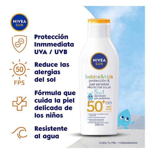 Protector Solar NIVEA SUN Protección y Piel Sensible FPS 50 200ml