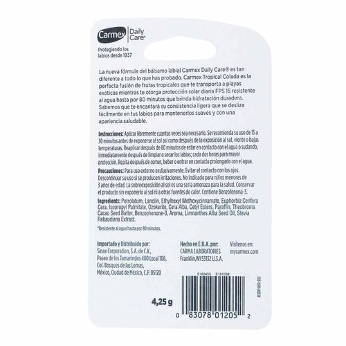 Bálsamo Labial Carmex Daily Care Tropical Colada 4.25g
