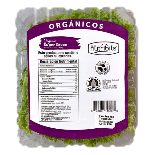 Ensalada Supergreen Orgánica Nutribits Clamshell 142g