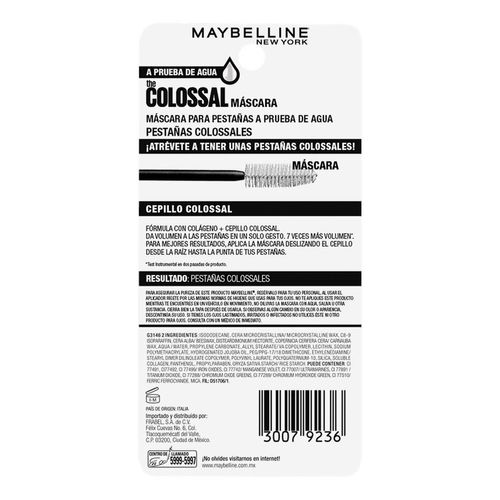 Máscara de Pestañas Maybelline New York Water Proof Colossal Black 9.25ml
