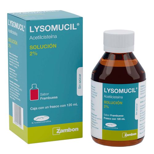 Solución Lysomucil 2% Sabor Frambuesa Sin Azúcar Frasco con 120ml