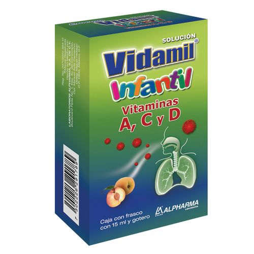 Solución Oral Infantil Vidamil Vitaminas A,C,D Frasco con 15ml y Gotero