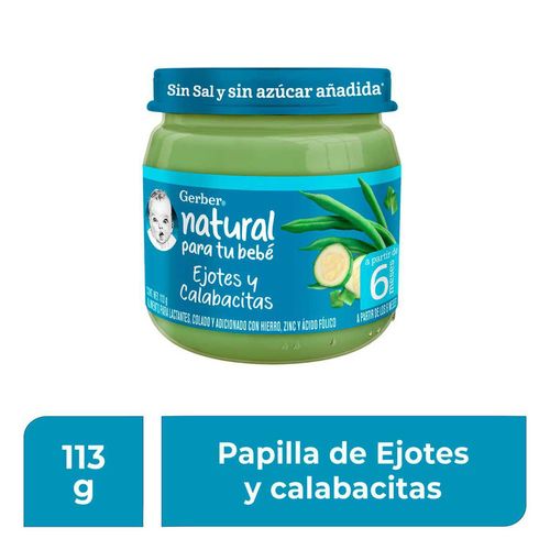 Papilla Gerber Cosecha Natural Etapa 2 Ejote con Calabaza 113g