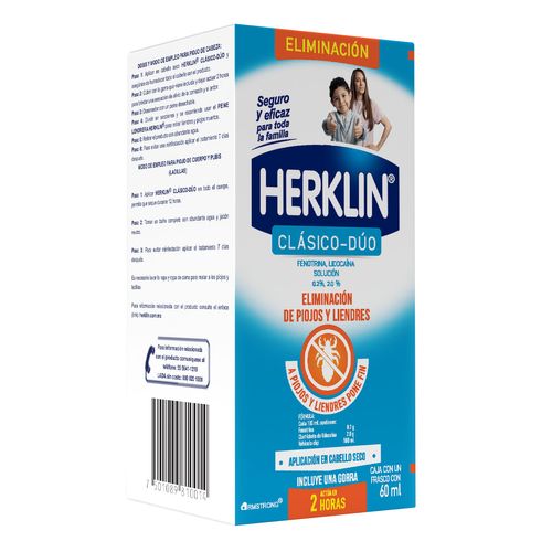 Tratamiento Capilar para Piojos Herklin Clasico Dúo Solución en Seco y Liendres 60ml
