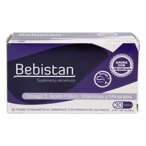 Suplemento alimenticio con vitaminas, minerales, ácido fólico y omega 3.