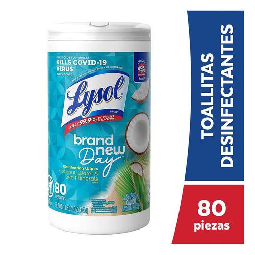 Toallitas Desinfectantes Lysol Coconut & Sea Minerals con 80 piezas