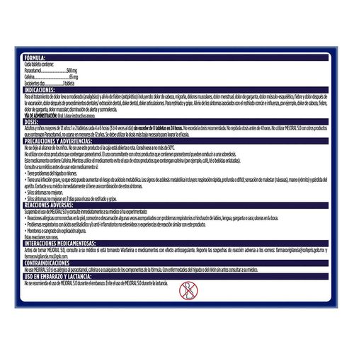Tabletas Mejoral Forte 5.0 500/65mg 12 Unidades