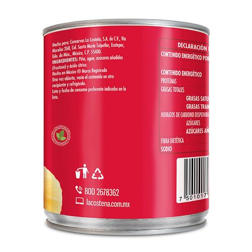 Piña en Almibar La Costeña Rebanadas 800g