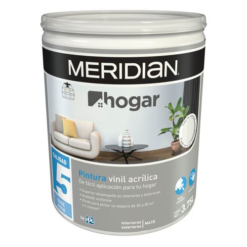 Pintura Meridian Hogar Calidad 5 Color Blanco 3.75L