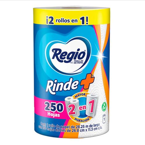 Toallas de Papel Regio Rinde Más 1 Rollo con 250 Hojas Dobles