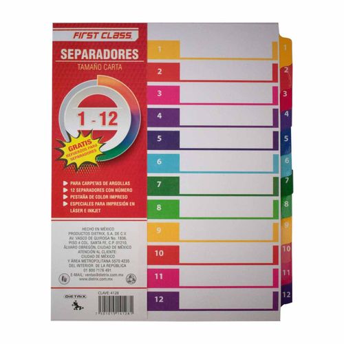 Separadores Dietrix del 1 al 12 Carta