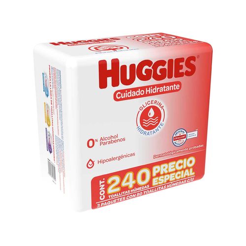 Toallitas Húmedas para Bebé Huggies Cuidado Hidratante 3 Paquetes de 80 Toallitas