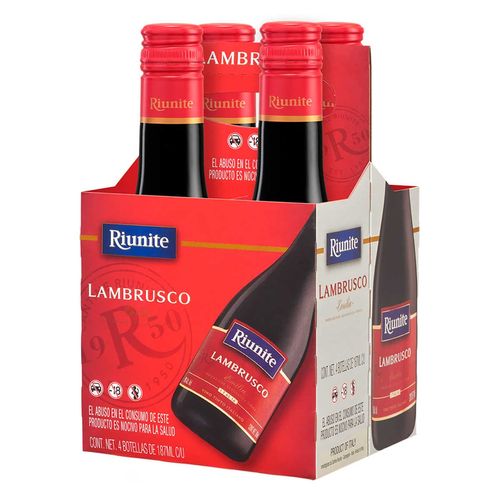 Vino Tinto Italiano Riunite Lambrusco 4 Pack de 187ml c/u