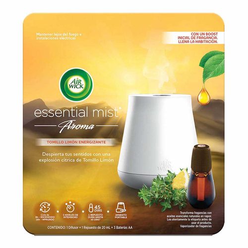 Vaporizador de Fragancias Air Wick Essential Mist Aroma Tomillo Limón Energizante Difusor + 1 Repuesto de 20 mL