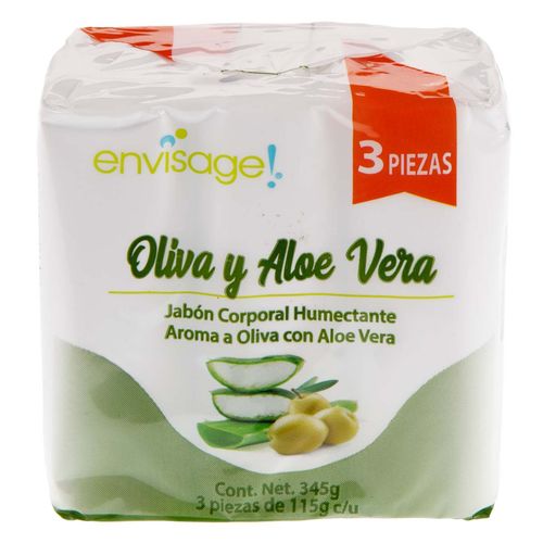 3 Pack Jabón Tocador Envisage Oliva y Aloe Vera 345g