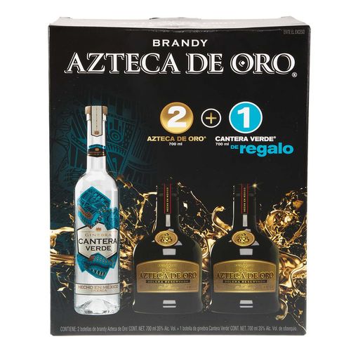 Brandy Azteca De Oro 2 700ml + Cantera Verde de 700ml