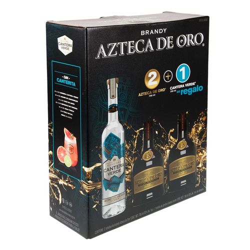 Brandy Azteca De Oro 2 700ml + Cantera Verde de 700ml