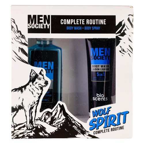 Paquete Men Society Silver Wolf Spirit Fragancia Corporal más Jabón