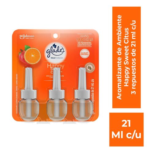 Aromatizante Glade Edición Mood Collection Aceites Naturales +3 Repuestos Happy Sweet Citrus 21ml c/u