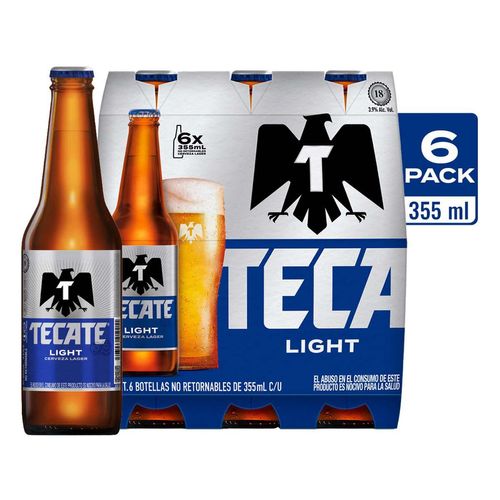 Cerveza Clara Tecate Light 6 botellas de 355ml
