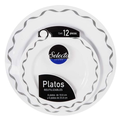 Platos Reutilizables Selecto Brand 12 Piezas Mixto