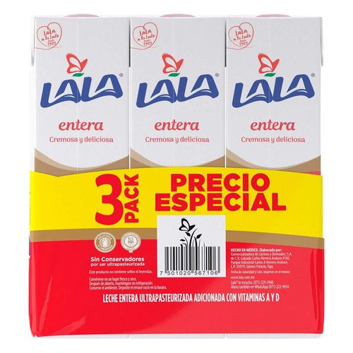 Leche Lala Entera UHT 3 piezas