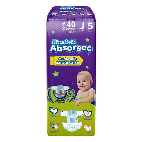 Pañales KleenBebé Absorsec Etapa 5 Jumbo 40 Pañales