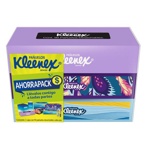 Pañuelos Faciales Kleenex 3 Cajas de 90 Pañuelos