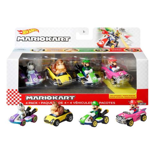 Hot Wheels Mario Kart Vehículo de Juguete Paquete 4 Autos