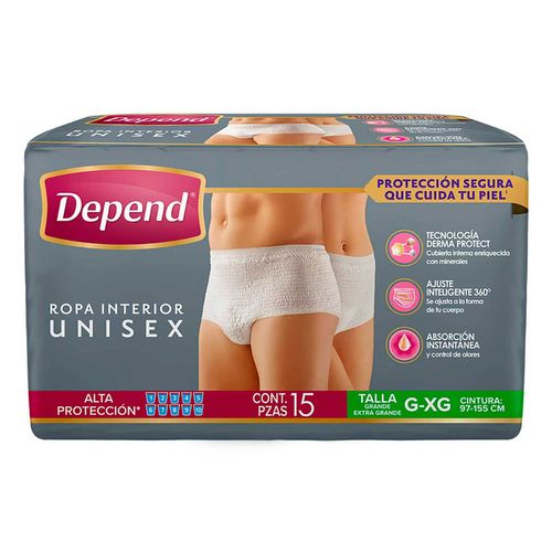 Ropa Interior Depend Unisex Talla Grande-Extra Grande 15 Piezas