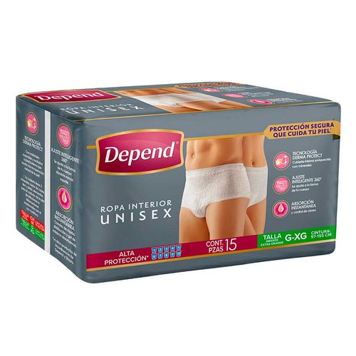 Ropa Interior Depend Unisex Talla Grande-Extra Grande 15 Piezas
