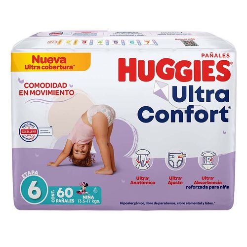 Pañales Huggies UltraConfort Etapa 6 para Niña 60 Pañales.