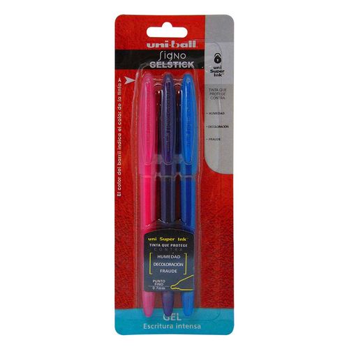 Bolígrafogelstick 0.7mm Blíster con 3 Piezas (Azul Claro, Rosa, Violeta) Punto Fino