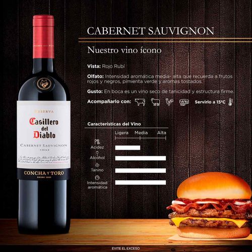 Vino Tinto Chileno Casillero Del Diablo Cabernet Sauvignon 750ml