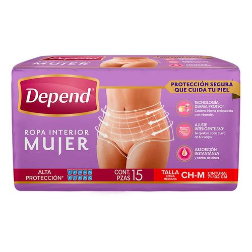Ropa Interior Depend Mujer Talla Chica-Mediana 15 piezas